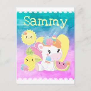Cute Kawaii Summer Tropical Unicorn Postcard