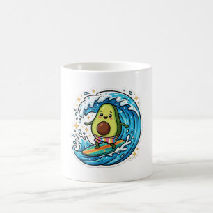 Cute Kawaii Surfing Avocado Ocean Wave SummSticker Coffee Mug