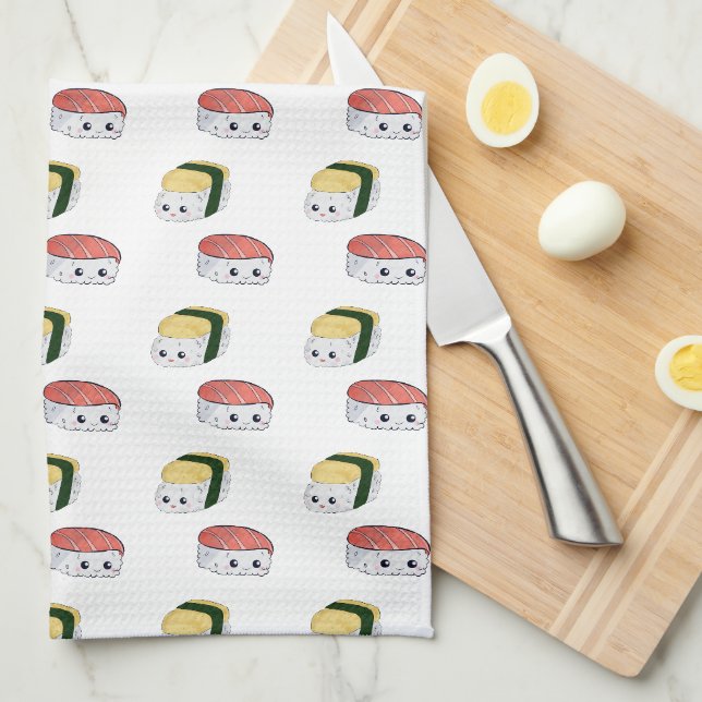 Cute Kawaii Sushi Japanese Food Art Character Maki Kitchen Towel (Quarter Fold)