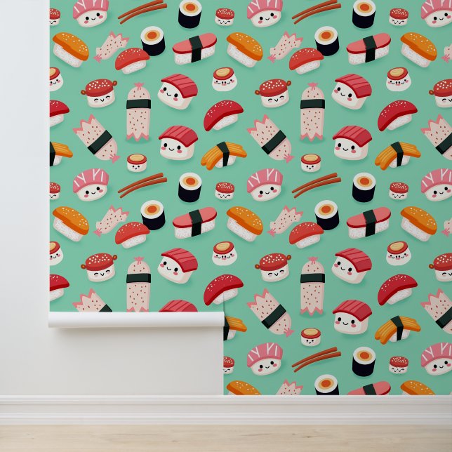 Cute Kawaii Sushi Pattern Illustration Wallpaper (Application)