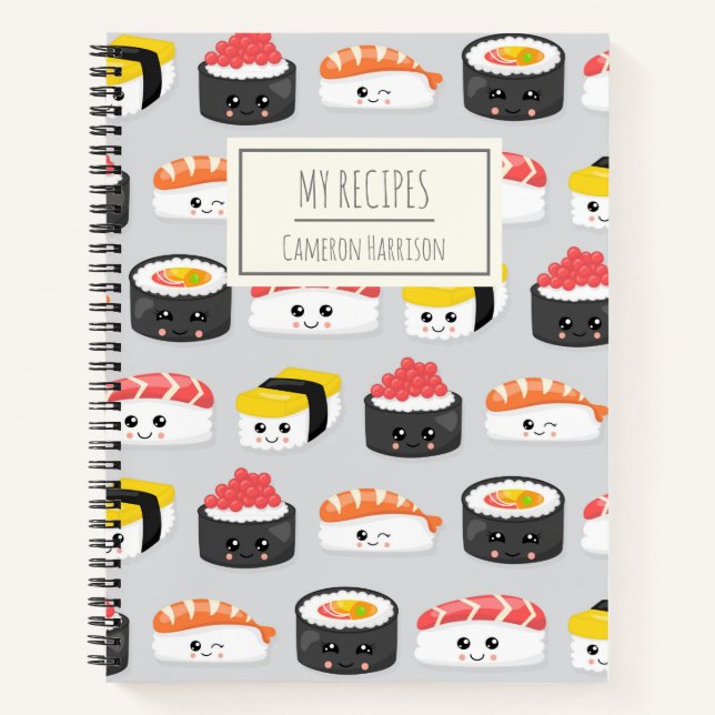 Cute Kawaii Sushi Personalized Kids Recipe Notebook (Front)