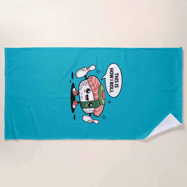 Cute Kawaii Sushi with bowling pins  Beach Towel (Front)
