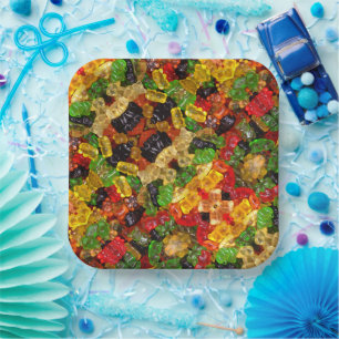 cute kawaii sweets colourful gummy candy bear  paper plate