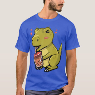Cute Kawaii T-Rex Dinosaur Loves Drinking Boba Tea T-Shirt