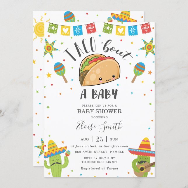 Cute Kawaii Taco 'Bout a Baby Fiesta Baby Shower Invitation (Front/Back)