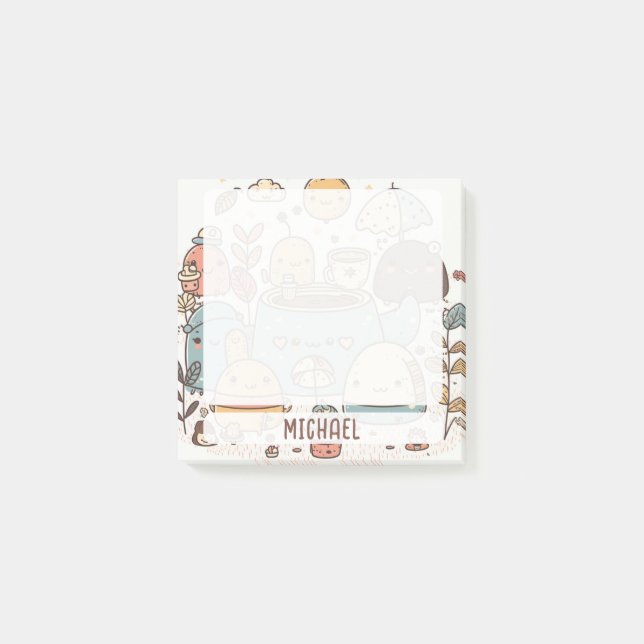 Cute Kawaii Tea Party Personalized Post-it Notes (Front)