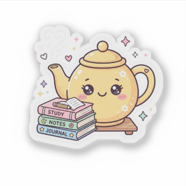 Cute Kawaii Teapot Study Notes Journal BookSticker (Front)