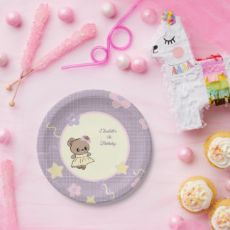 Cute kawaii teddy bear girly lilac purple paper plate