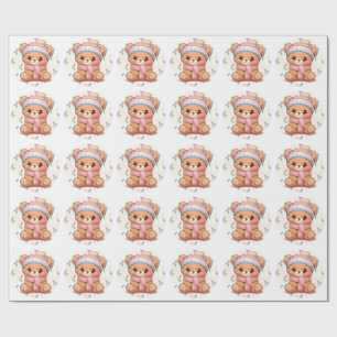 Cute Kawaii Teddy Bear Winter Wrapping Paper