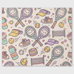 Cute Kawaii Tennis Lover Pastel Wrapping Paper