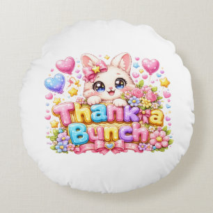 Cute Kawaii Thank a Bunch Cat Name Pastel Pink Flo Round Pillow