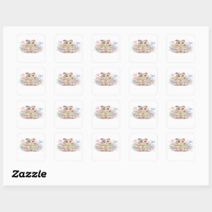 Cute Kawaii Thank You For Shopping Small Cat Paste Square Sticker