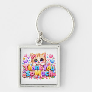 Cute Kawaii Thank You So Much Cat Name Pastel Pink Keychain