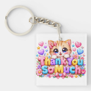 Cute Kawaii Thank You So Much Cat Name Pastel Pink Keychain