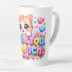 Cute Kawaii Thank You So Much Cat Name Pastel Pink Latte Mug