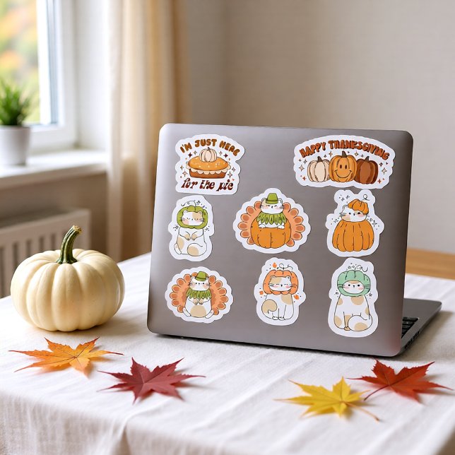 Cute Kawaii Thanksgiving Cats Pumpkin Pie Autumn (Cute Kawaii Thanksgiving Cats Pumpkin Pie Autumn Sticker)