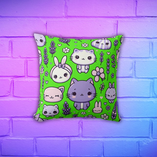 Cute Kawaii theme Purple Lavender | Throw Pillow (Creator Uploaded)