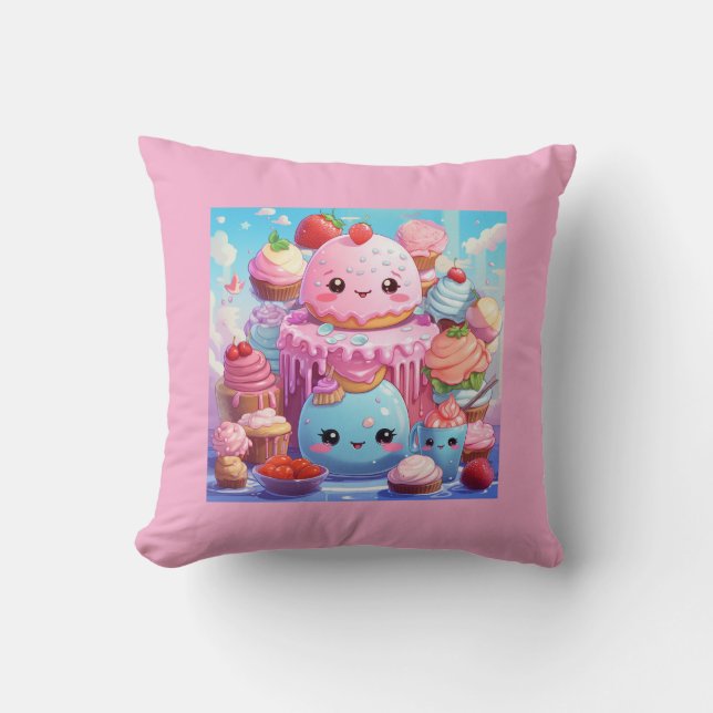 Cute Kawaii. Throw Pillow (Front)