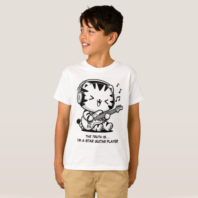 Cute Kawaii Tiger Jouer T-shirt Guitare (Devant entier)