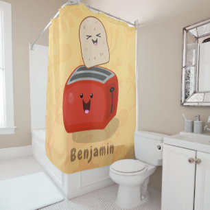 Cute kawaii toast and red toaster cartoon