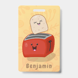 Cute kawaii toast and red toaster cartoon badge