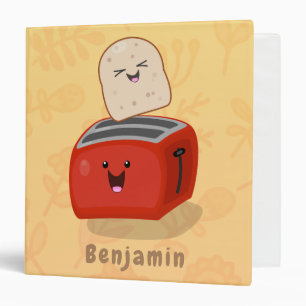 Cute kawaii toast and red toaster cartoon binder