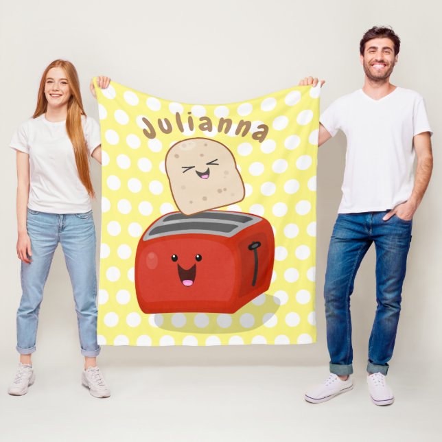 Cute kawaii toast and red toaster cartoon fleece blanket (In Situ)