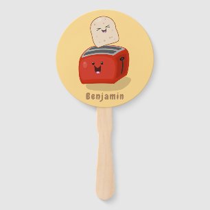 Cute kawaii toast and red toaster cartoon hand fan