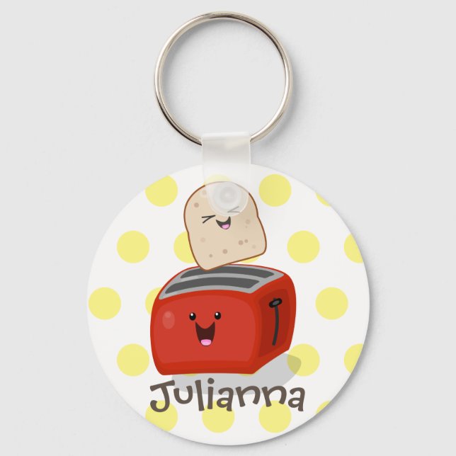 Cute kawaii toast and red toaster cartoon keychain (Front)