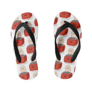 Cute kawaii toast and red toaster cartoon kid's flip flops