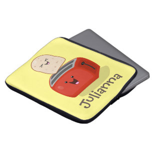 Cute kawaii toast and red toaster cartoon laptop sleeve