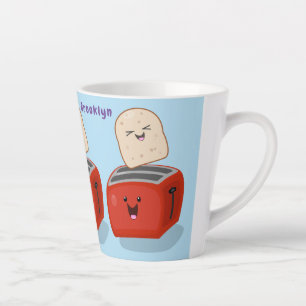 Cute kawaii toast and red toaster cartoon latte mug