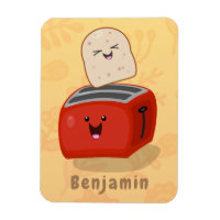 Cute kawaii toast and red toaster cartoon