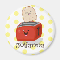 Cute kawaii toast and red toaster cartoon
