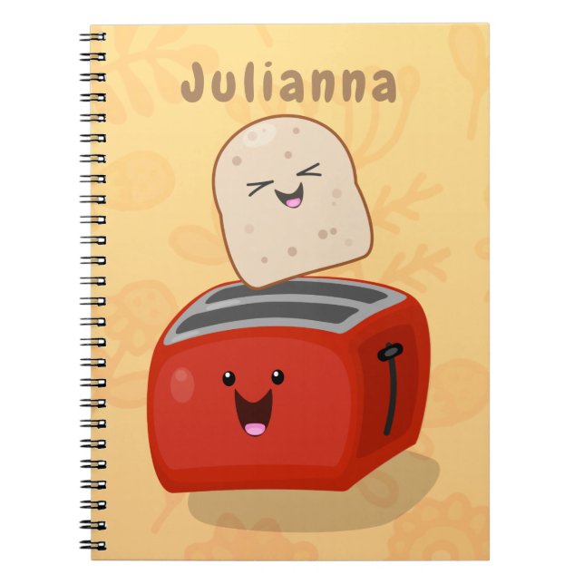 Cute kawaii toast and red toaster cartoon notebook (Front)