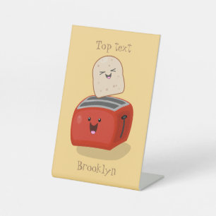 Cute kawaii toast and red toaster cartoon pedestal sign