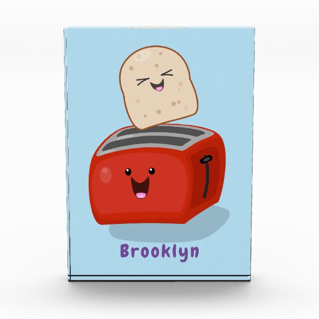 Cute kawaii toast and red toaster cartoon photo block (Front)