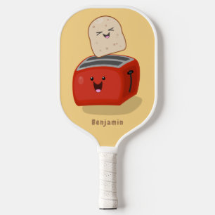 Cute kawaii toast and red toaster cartoon  pickleball paddle