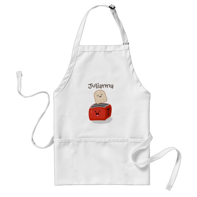 Cute kawaii toast and red toaster cartoon standard apron (Front)