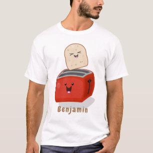 Cute kawaii toast and red toaster cartoon T-Shirt