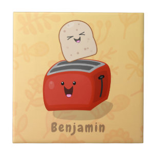 Cute kawaii toast and red toaster cartoon tile