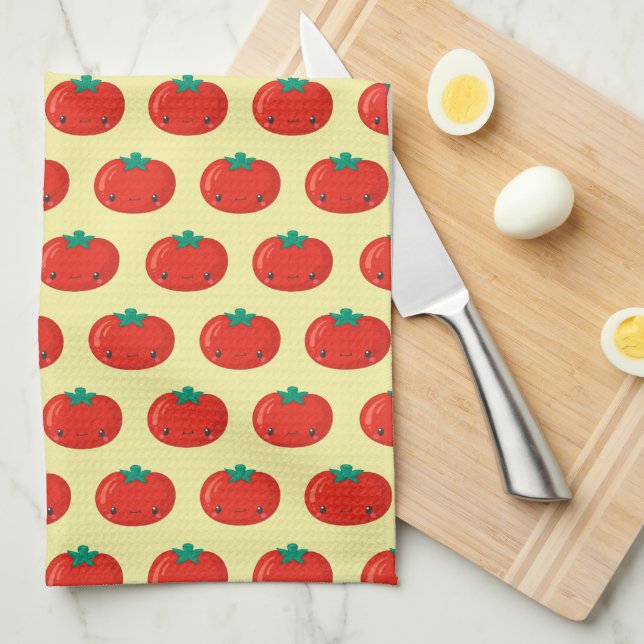 Cute Kawaii Tomato Pattern Kitchen Towel (Quarter Fold)