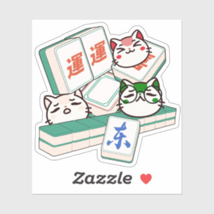 Cute Kawaii Trio of Mahjong Playing Cats