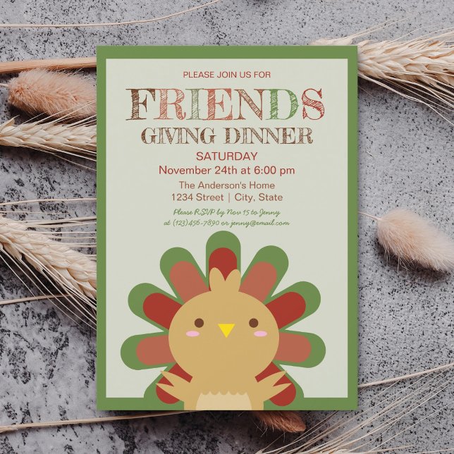 Cute Kawaii Turkey Friendsgiving Dinner Invitation (Creator Uploaded)