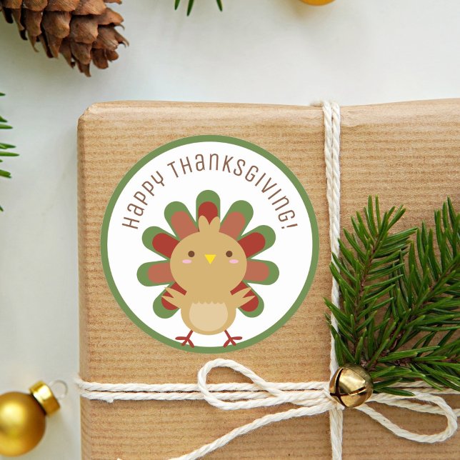 Cute Kawaii Turkey Happy Thanksgiving Classic Round Sticker (Creator Uploaded)