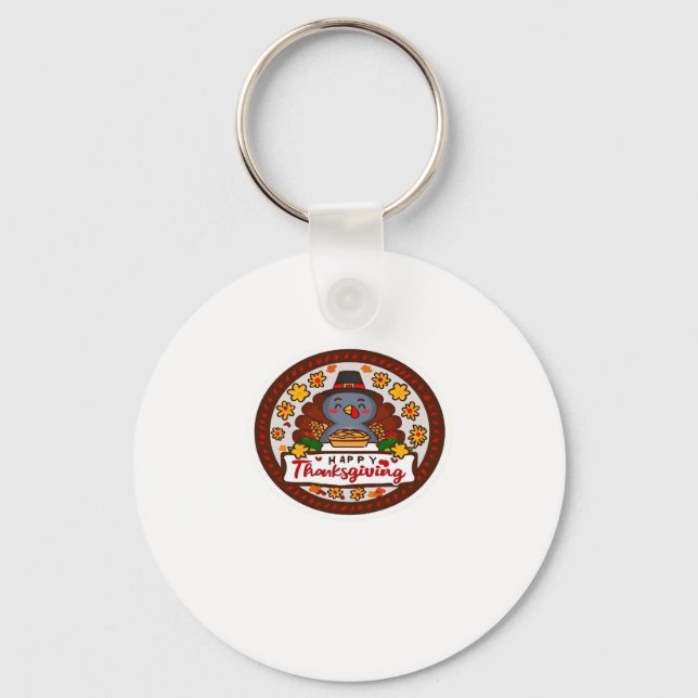 Cute Kawaii Turkey - Happy Thanksgiving Classic T- Keychain (Front)