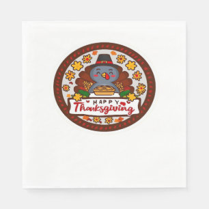 Cute Kawaii Turkey - Happy Thanksgiving Classic T- Napkin