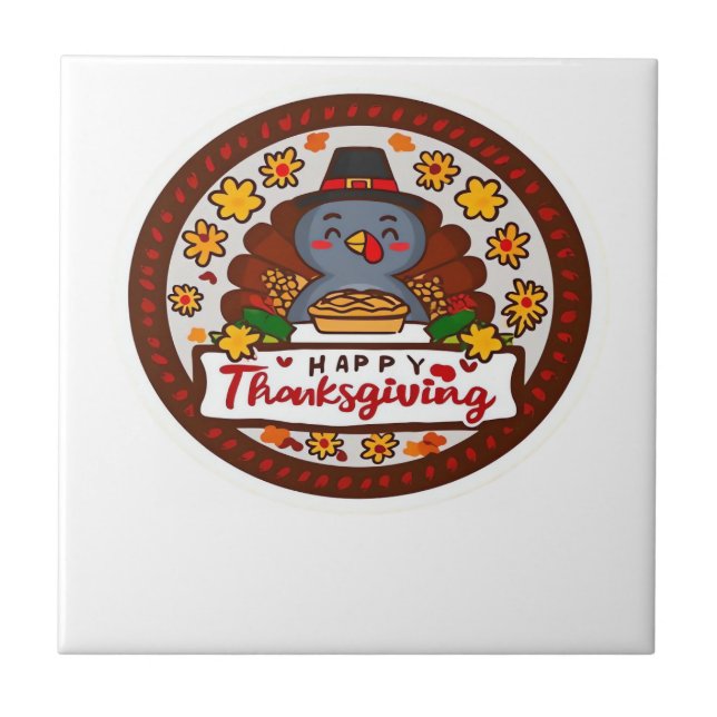 Cute Kawaii Turkey - Happy Thanksgiving Classic T- Tile (Front)