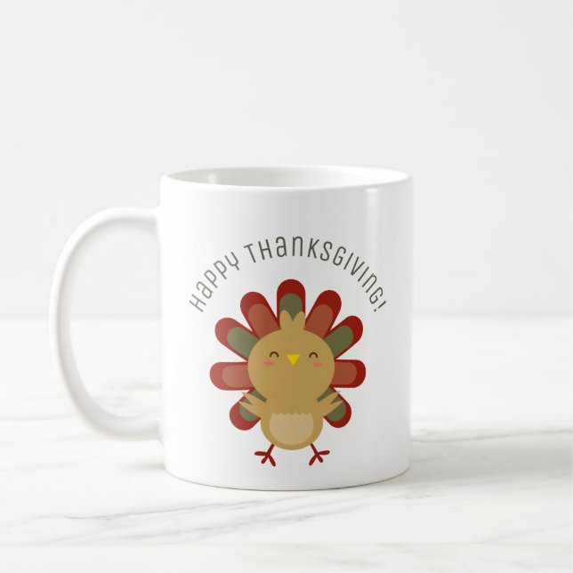 Cute Kawaii Turkey Happy Thanksgiving Coffee Mug (Left)