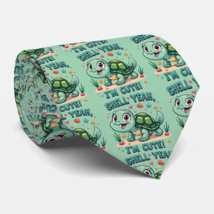 Cute Kawaii Turtle with Funny Pun Ocean Aesthetic Tie